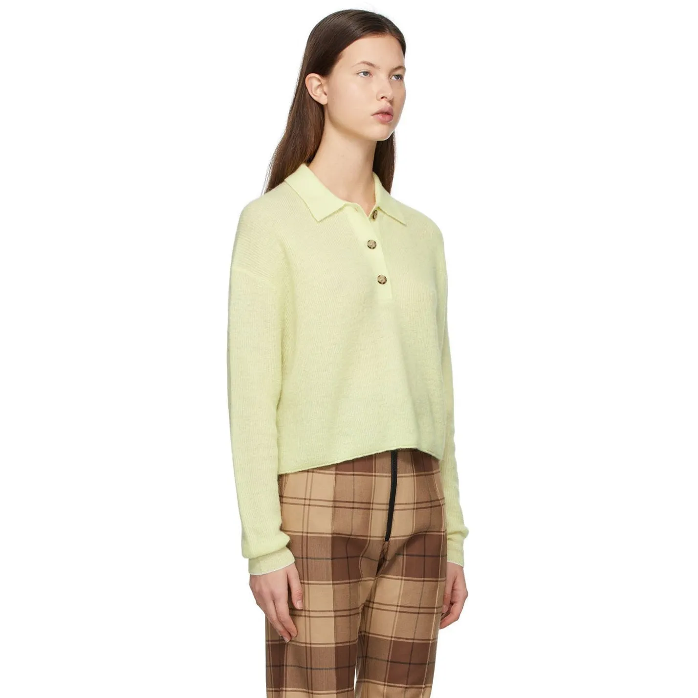 Acne Studios Yellow Alpaca Ribbed Polo Sweater