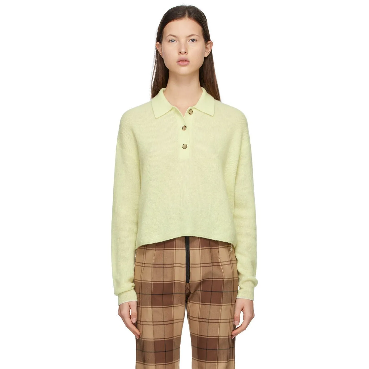 Acne Studios Yellow Alpaca Ribbed Polo Sweater