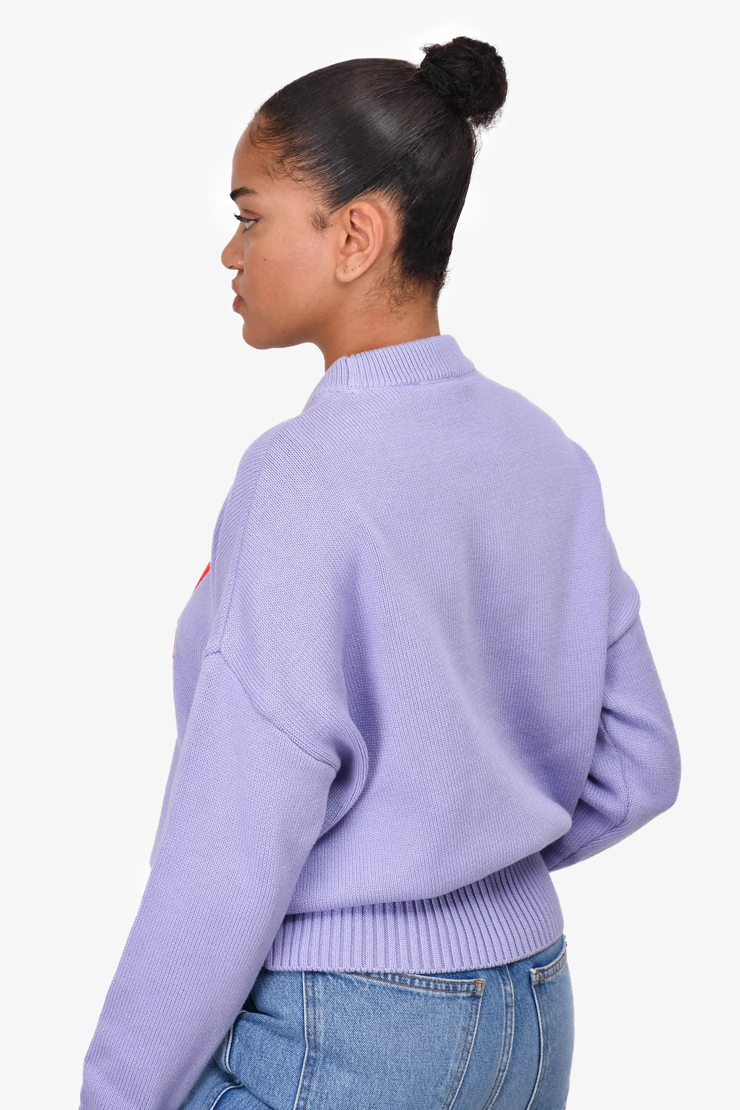 Ami Purple/Red Embroidered Heart Logo Crew Neck Sweater Size S