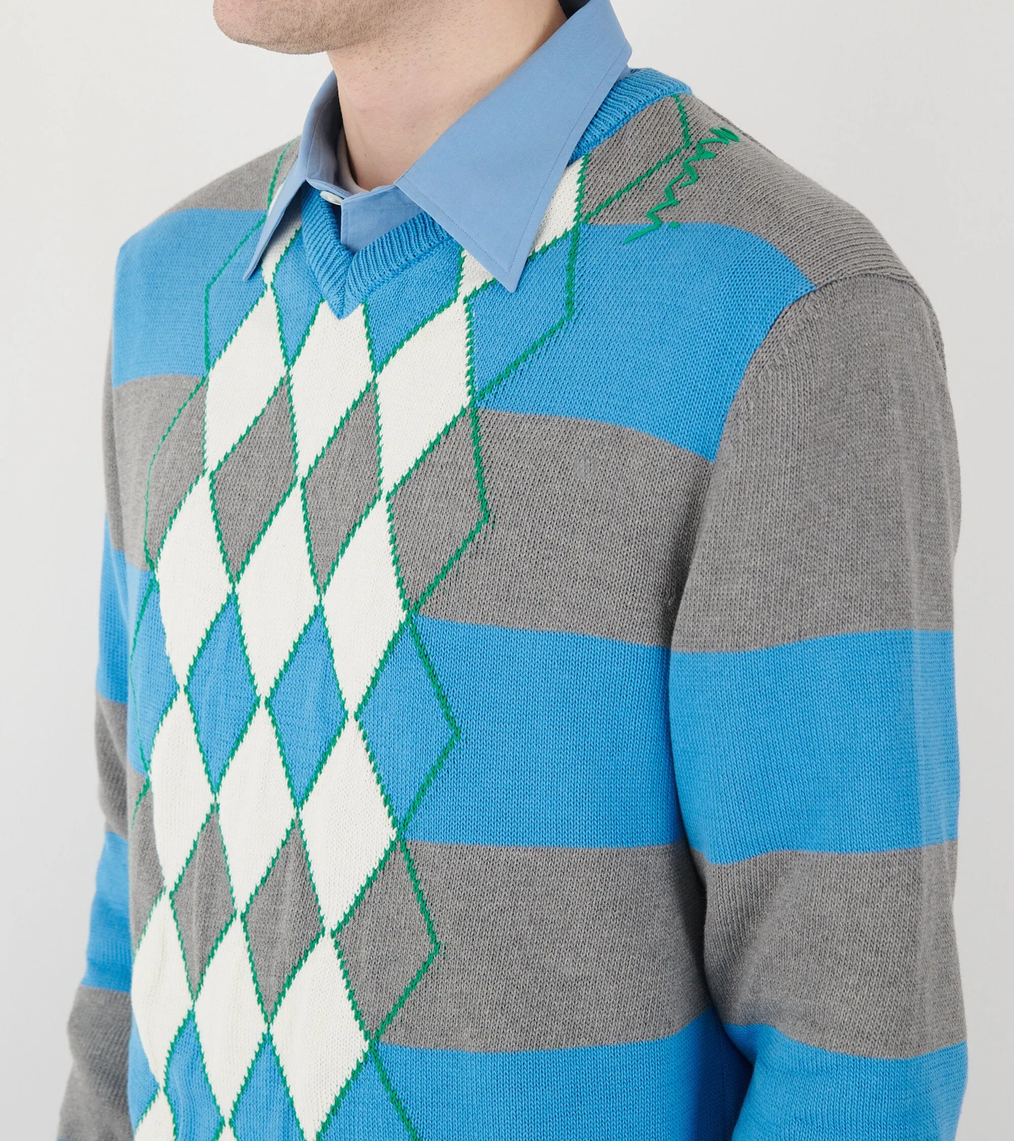 Argyle V-neck Sweater Azure