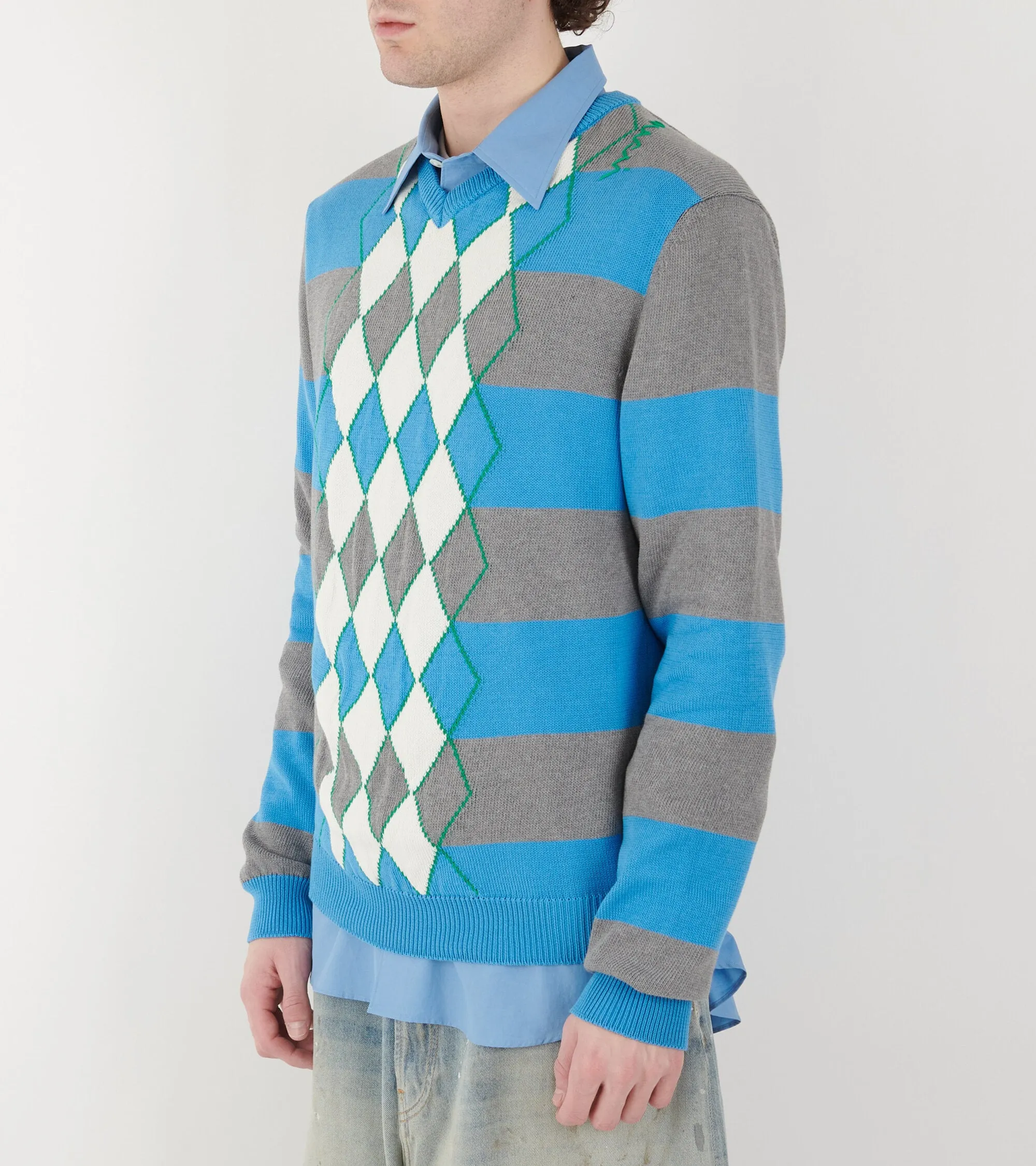 Argyle V-neck Sweater Azure