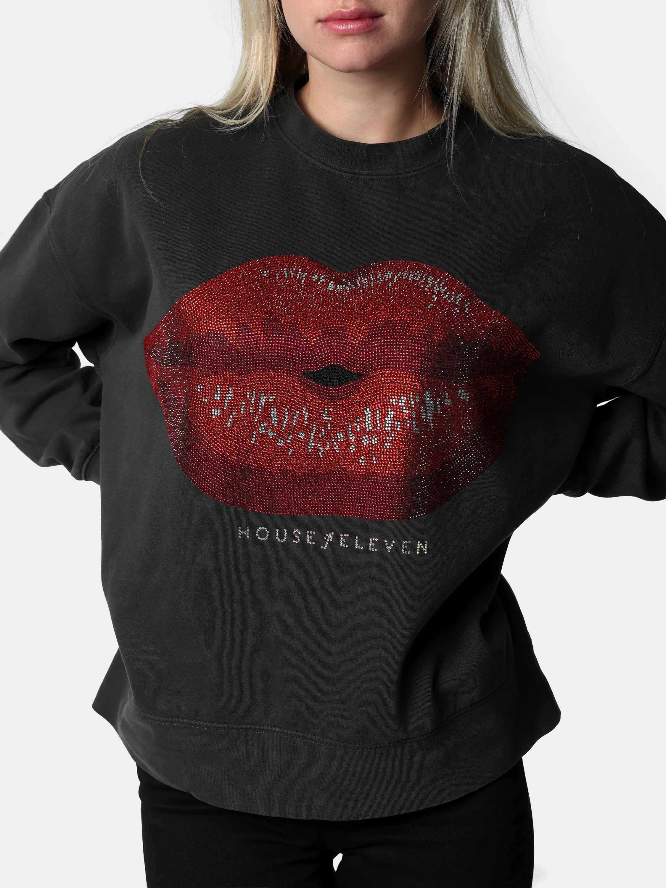 Bedazzled Big Lips Charcoal Sweater