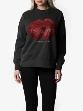 Bedazzled Big Lips Charcoal Sweater