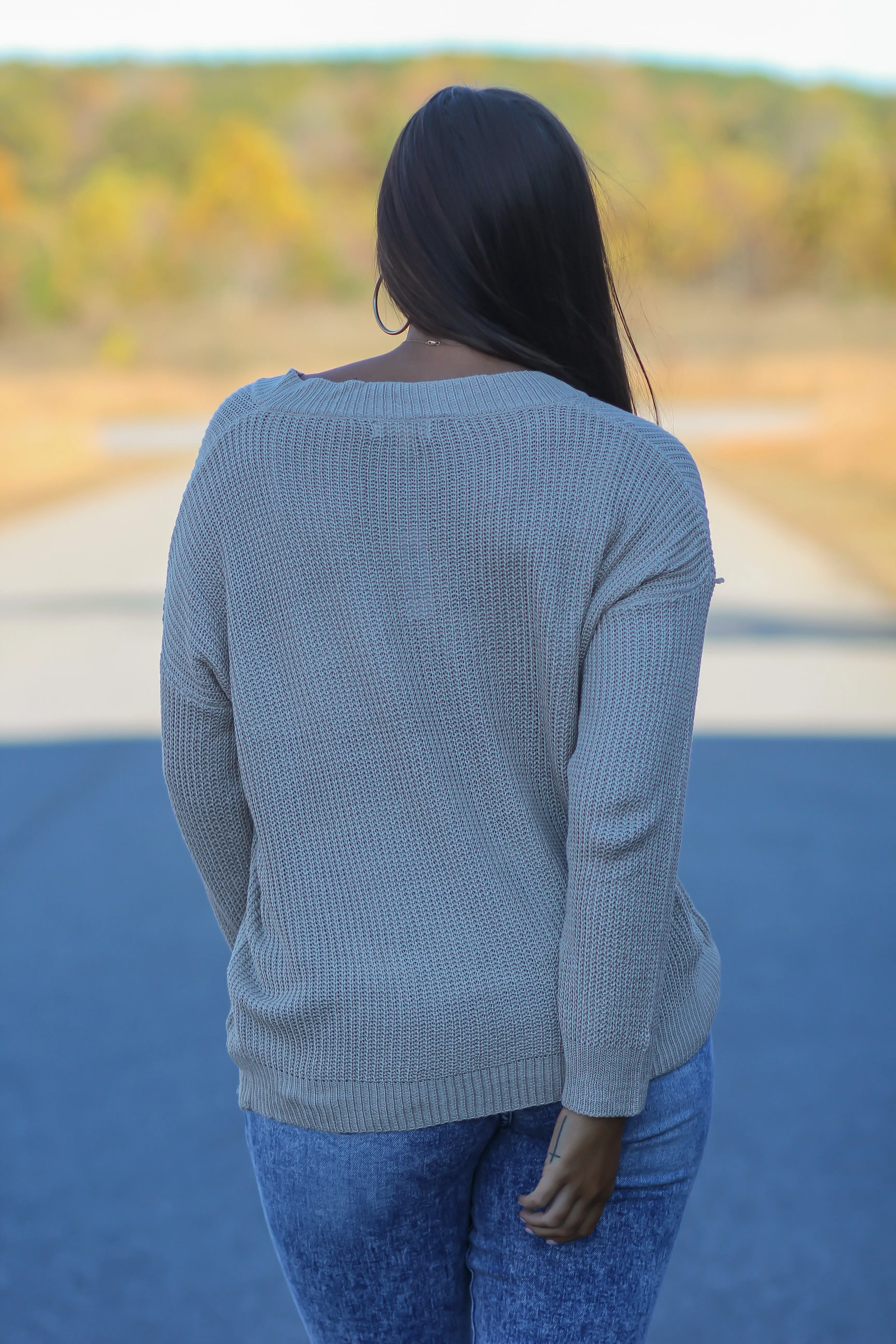 Beige V Neck Lightweight Sweater