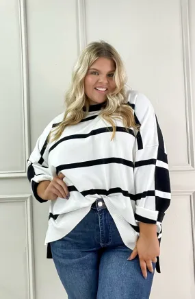 Black & White Curvy Contrast Stripe Sweater