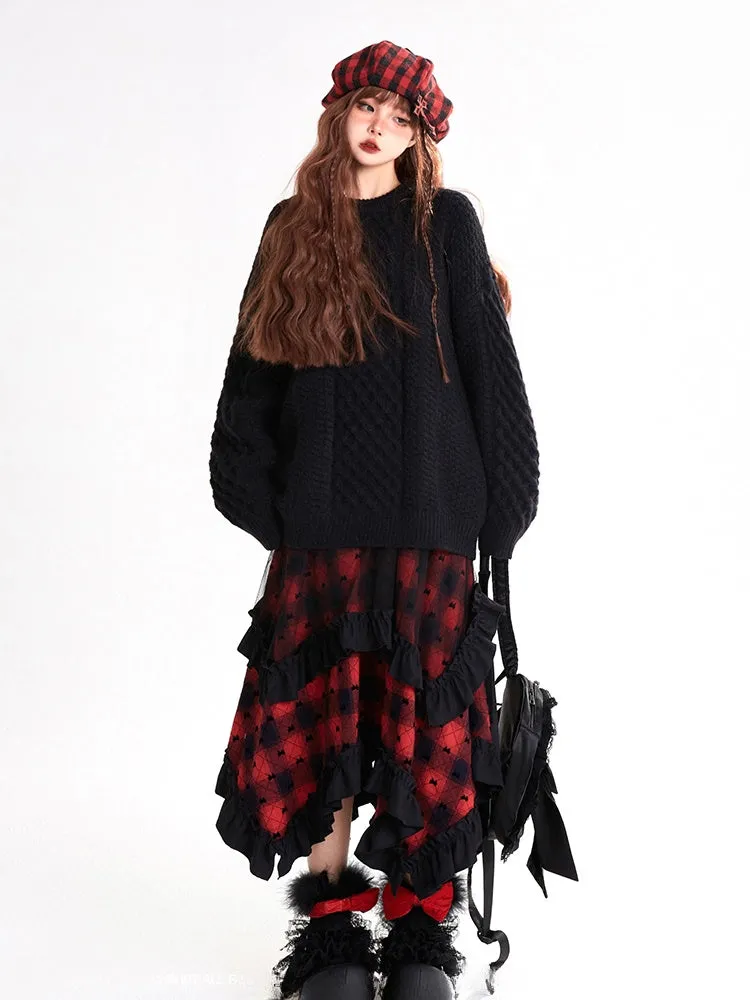 Black Round Neck Loose Sweater