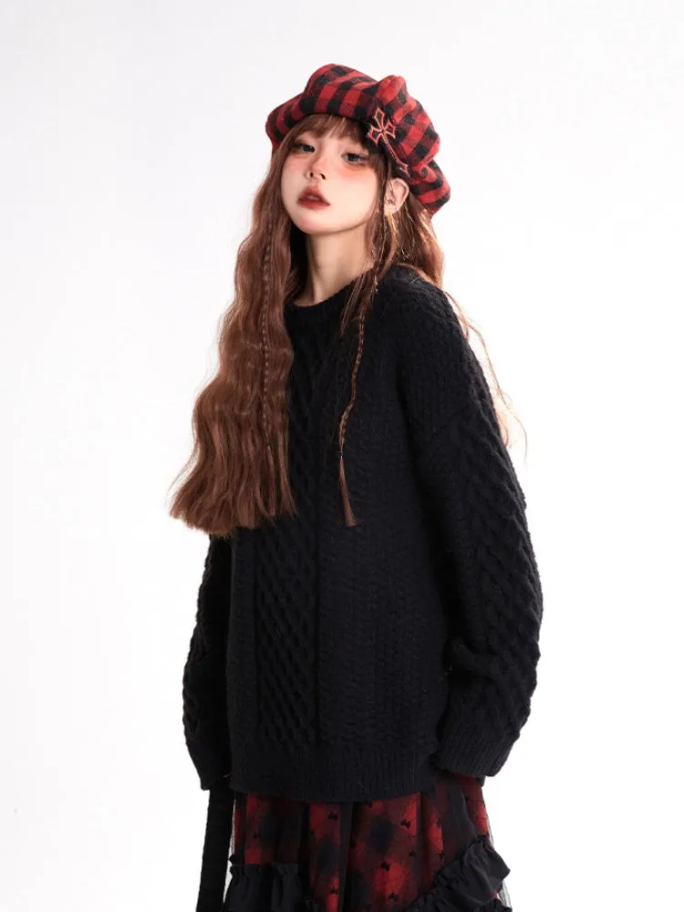 Black Round Neck Loose Sweater
