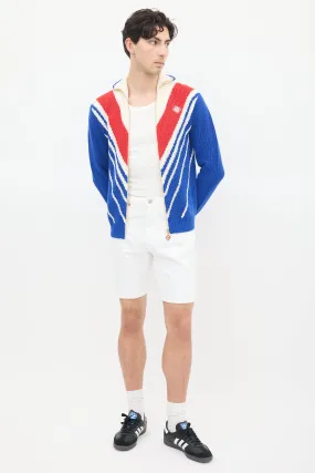Blue & Multicolour Wool Knit Chevron Zip Sweater