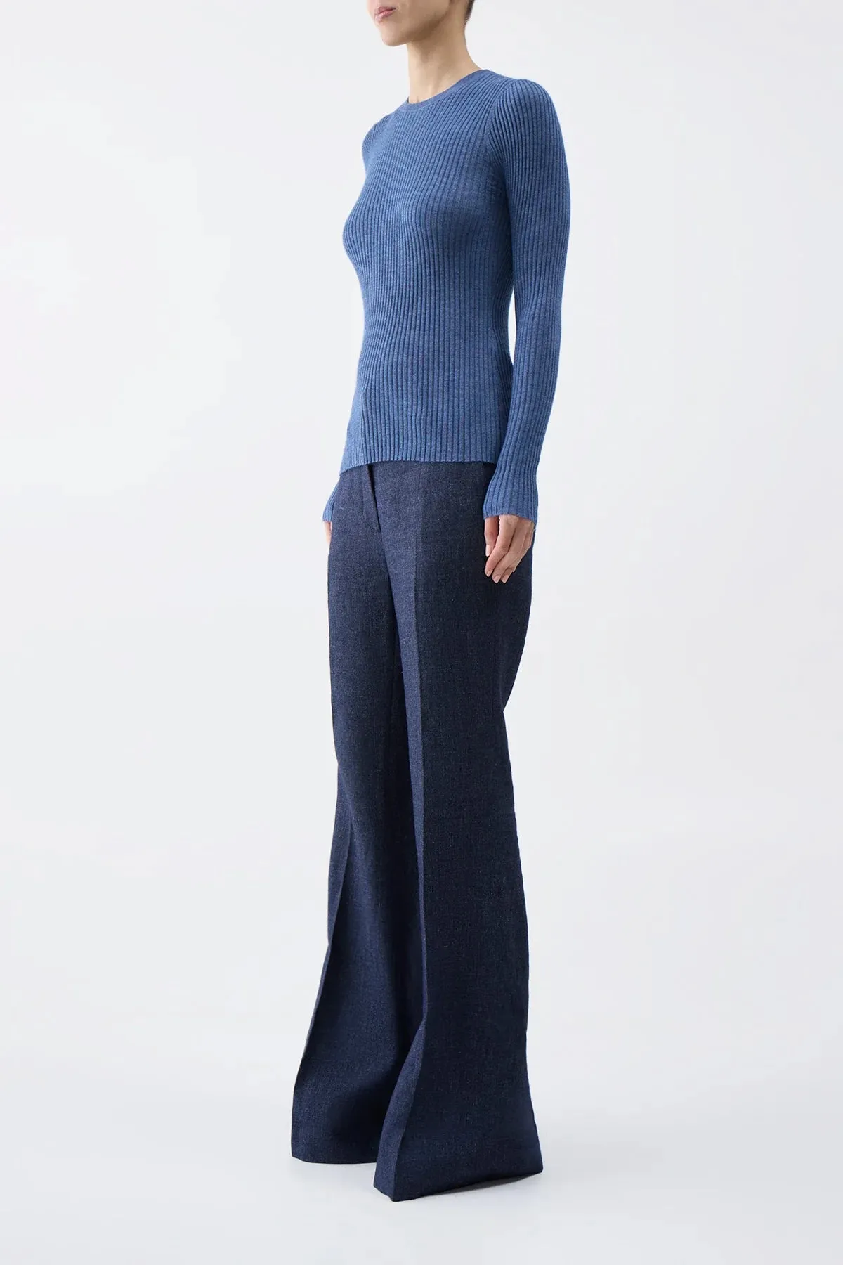 Browning Knit Sweater in Light Blue Denim Cashmere Silk
