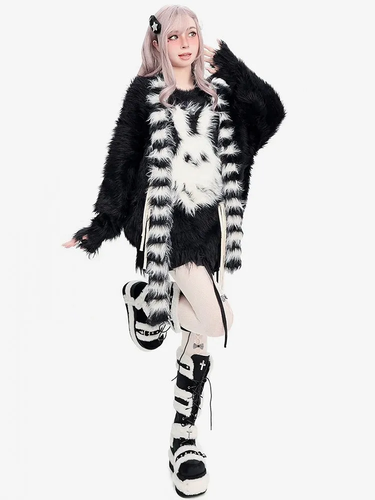 Bunny Ghost Black Loose Sweater