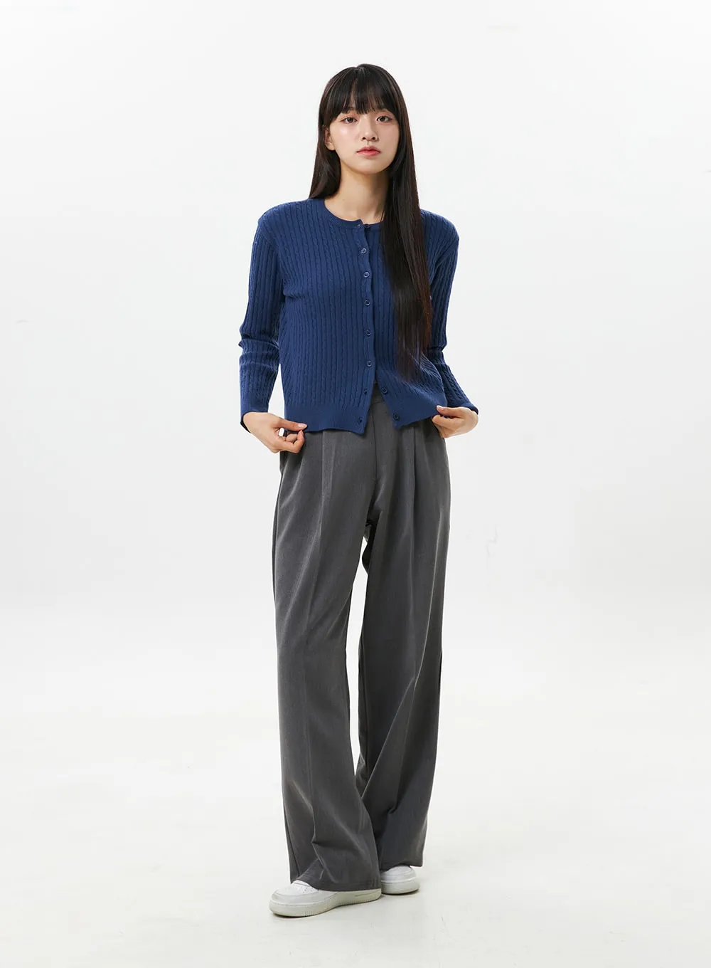 Cable Knit Round Neck Cardigan OS305