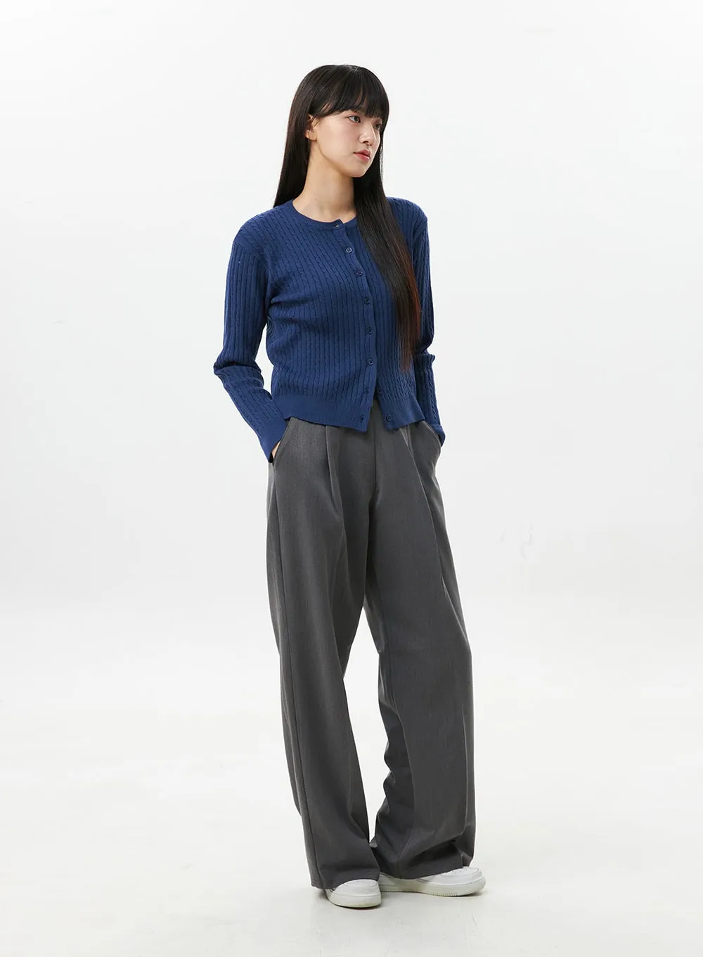 Cable Knit Round Neck Cardigan OS305