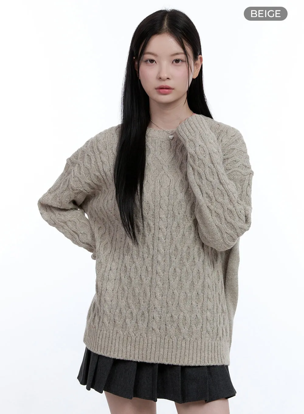 Cable Round-Neck Sweater OO429