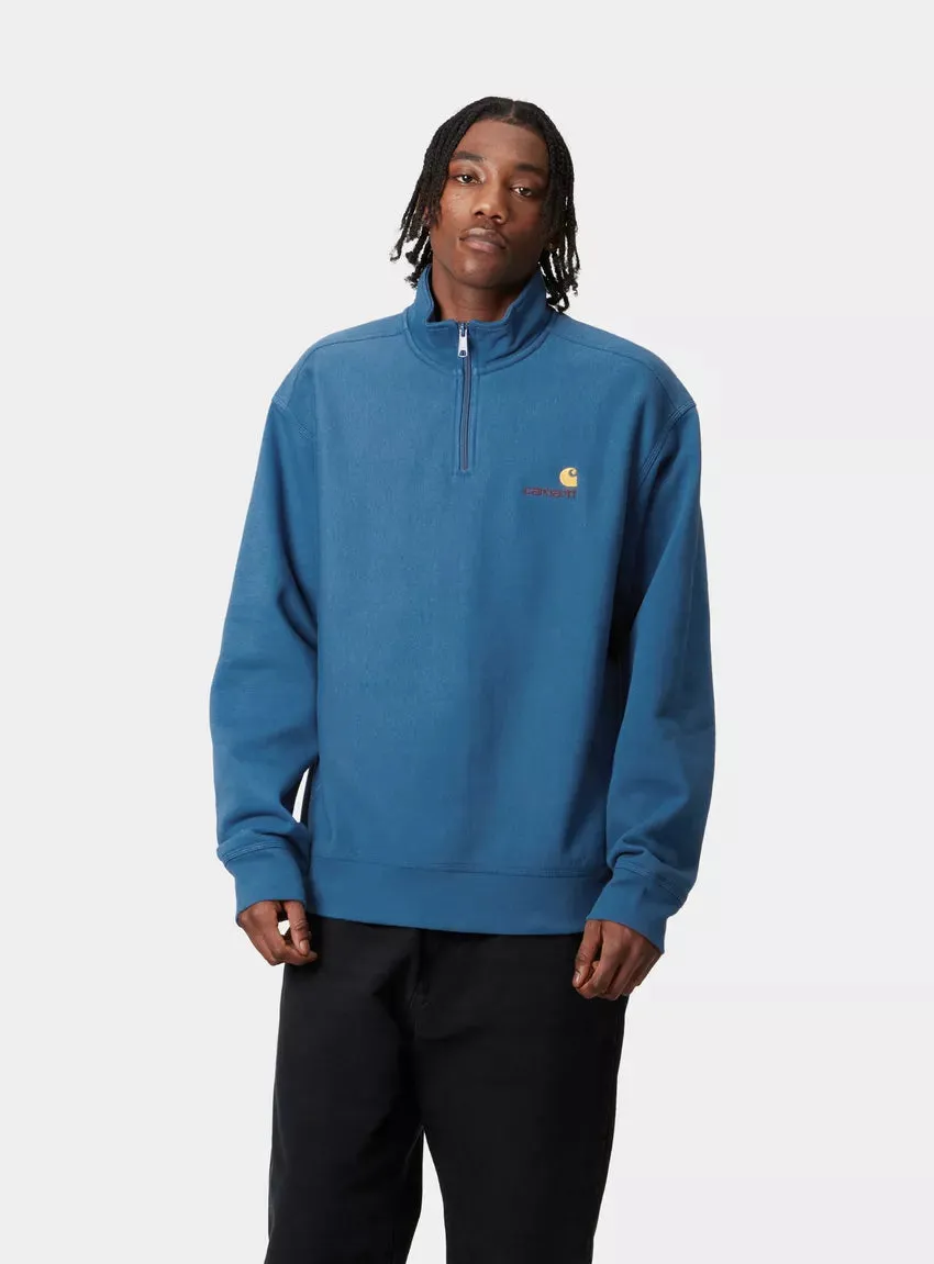 Carhartt Wip American scrip half zip sweatshirt Blue sodalite (dark)