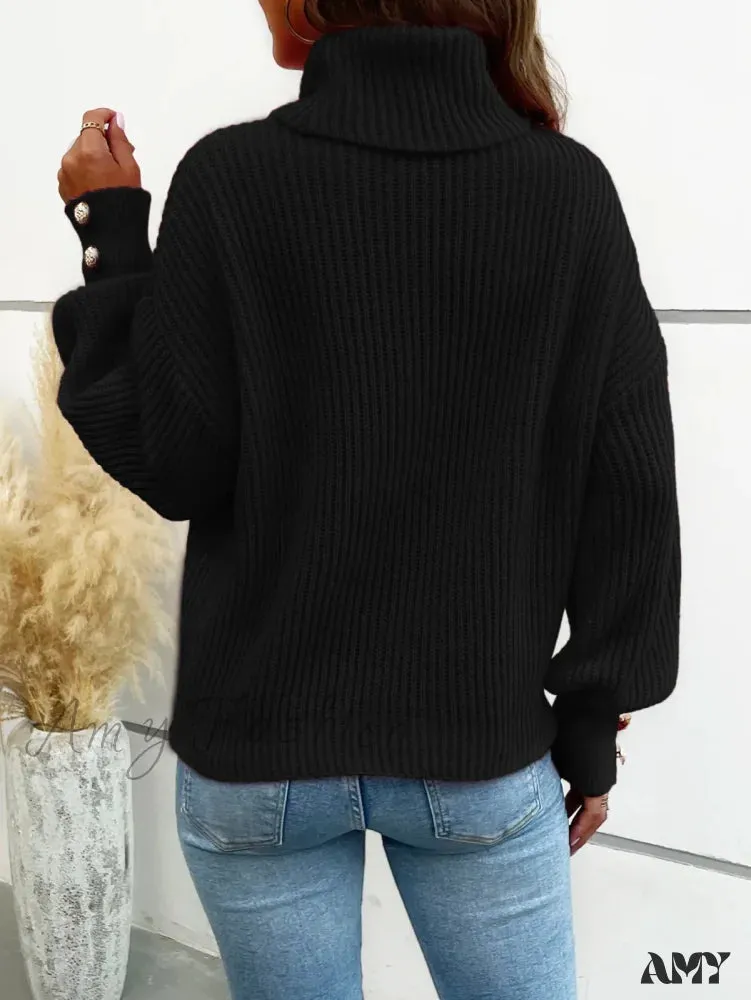 Casual Long Sleeve Turtleneck Color Block Patchwork Pullover Sweater
