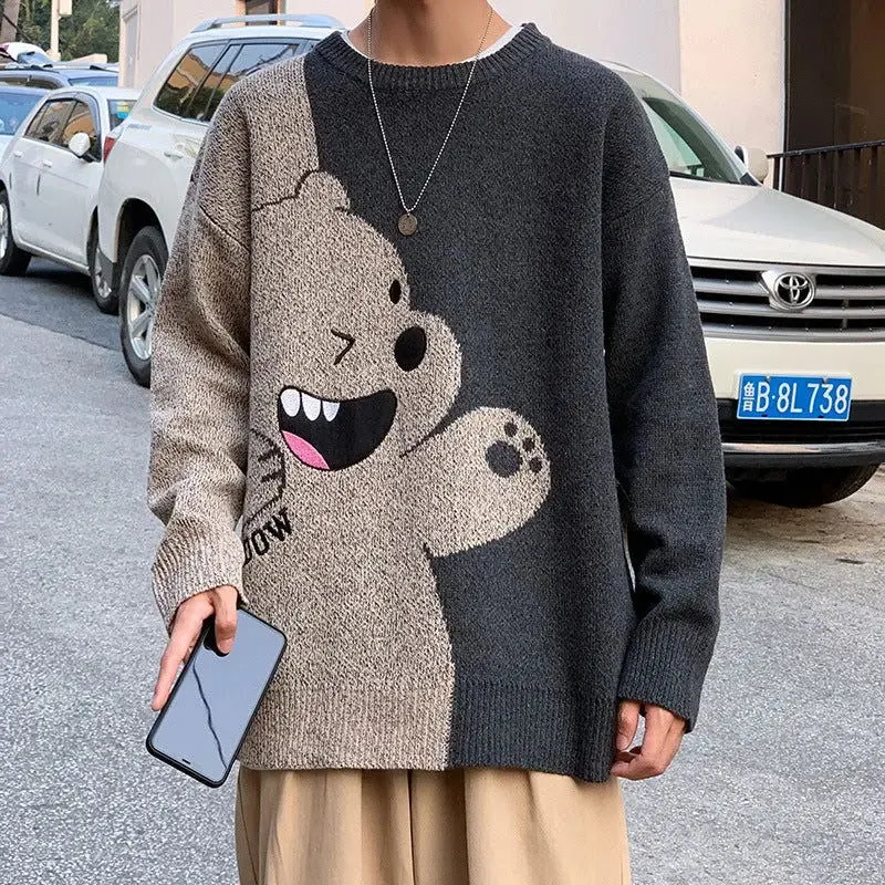 Color block pullover loose casual sweater sweater