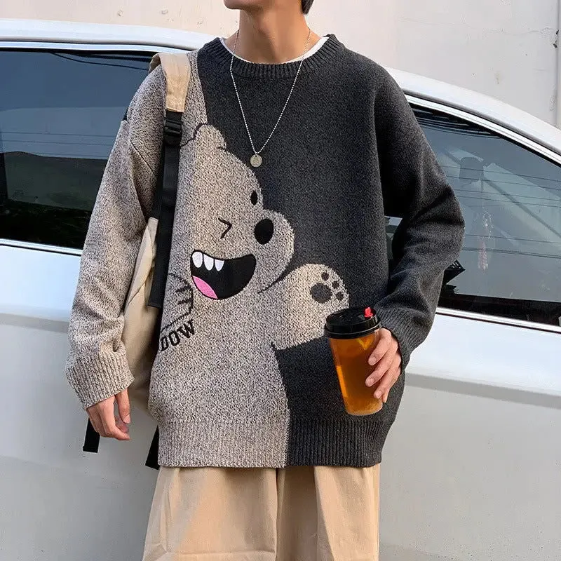 Color block pullover loose casual sweater sweater