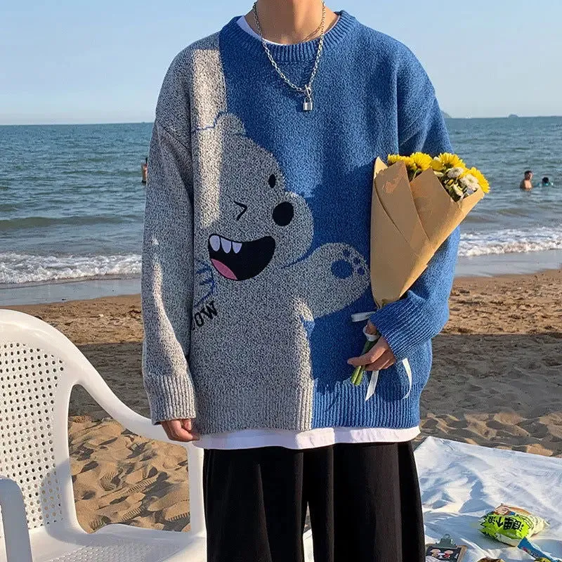 Color block pullover loose casual sweater sweater