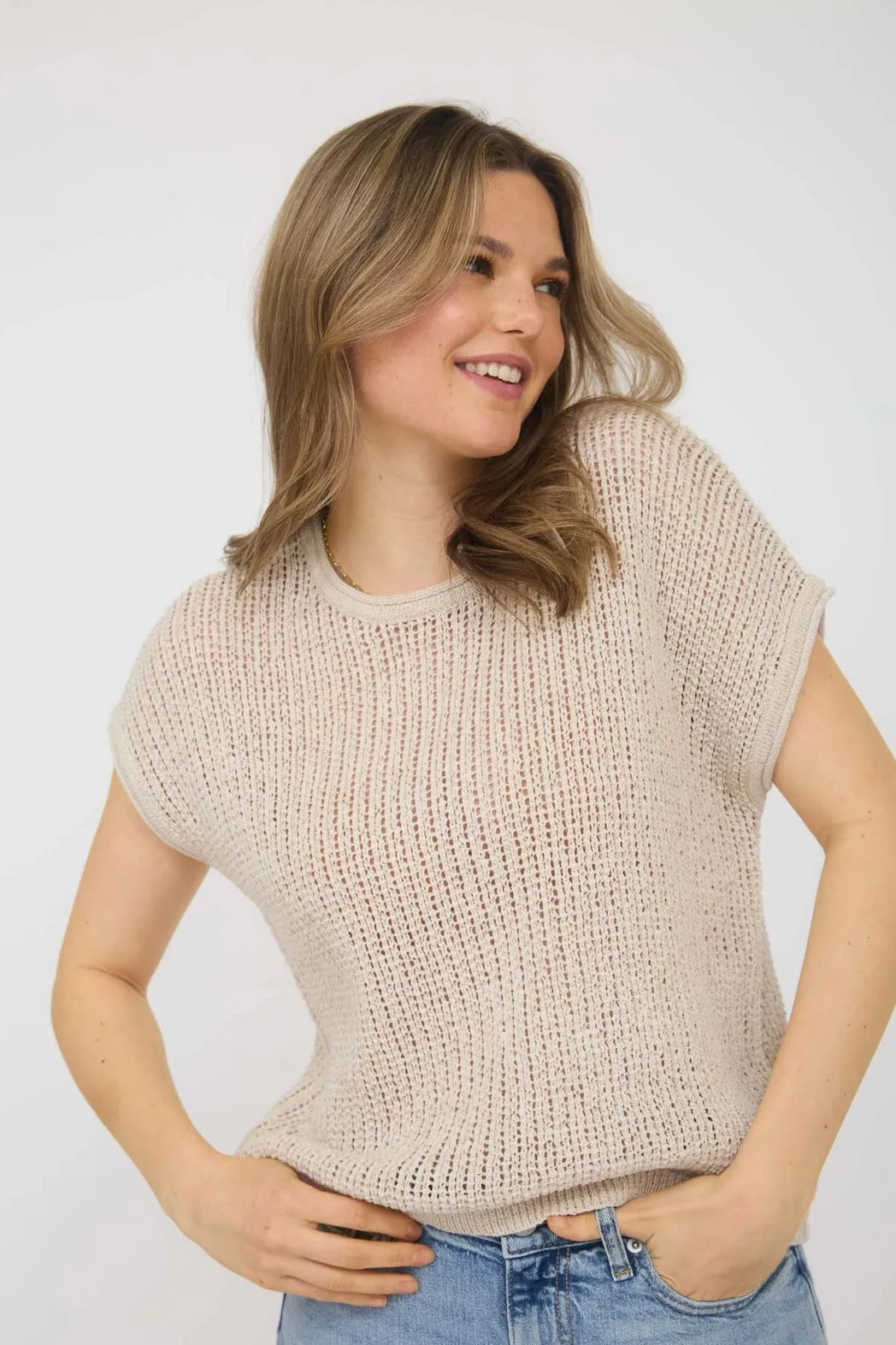 Crochet Knit Pullover - Cream