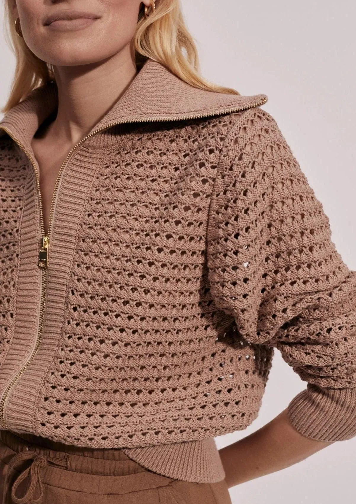 Eloise Zip-Through Knit in Warm Taupe