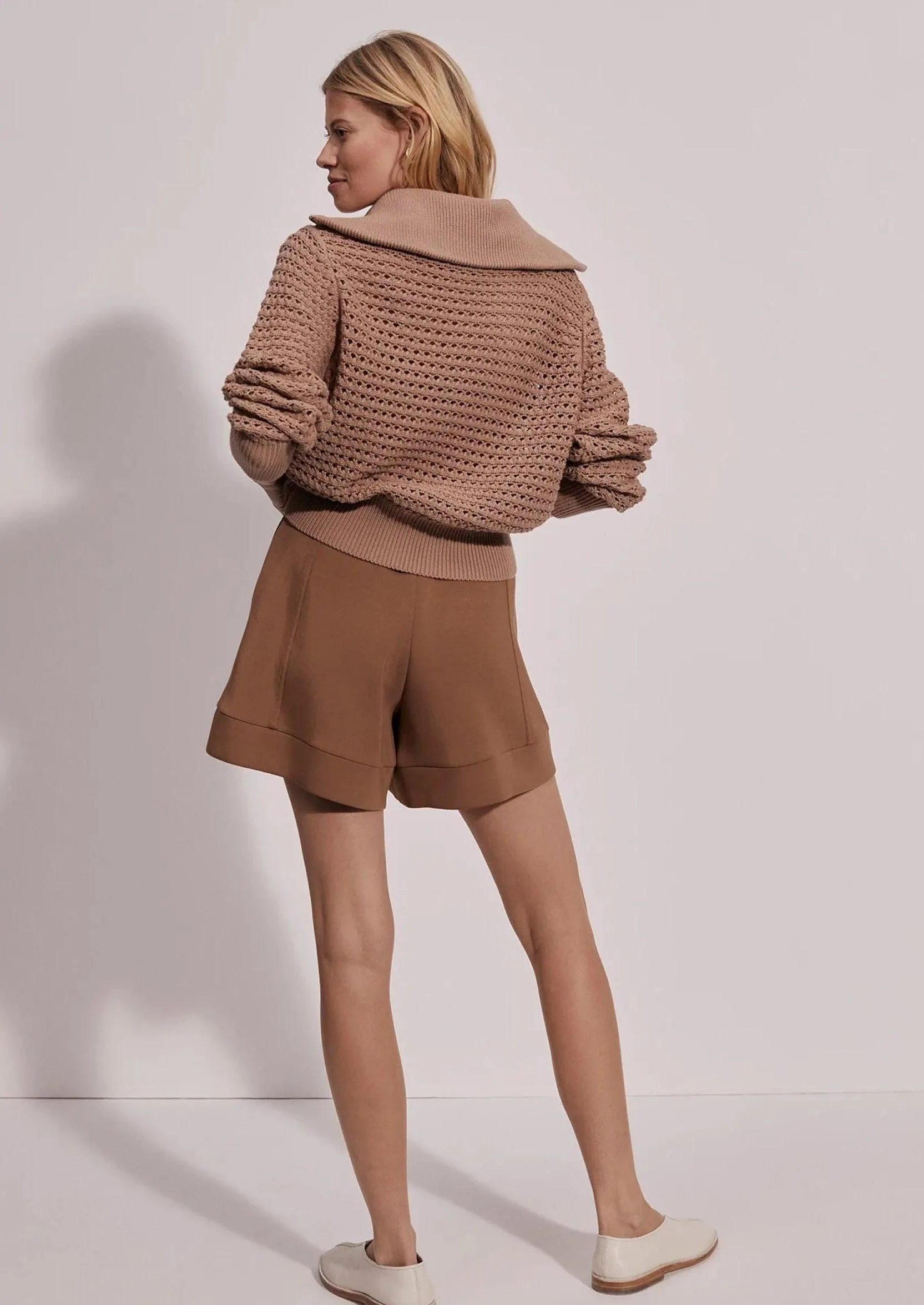Eloise Zip-Through Knit in Warm Taupe