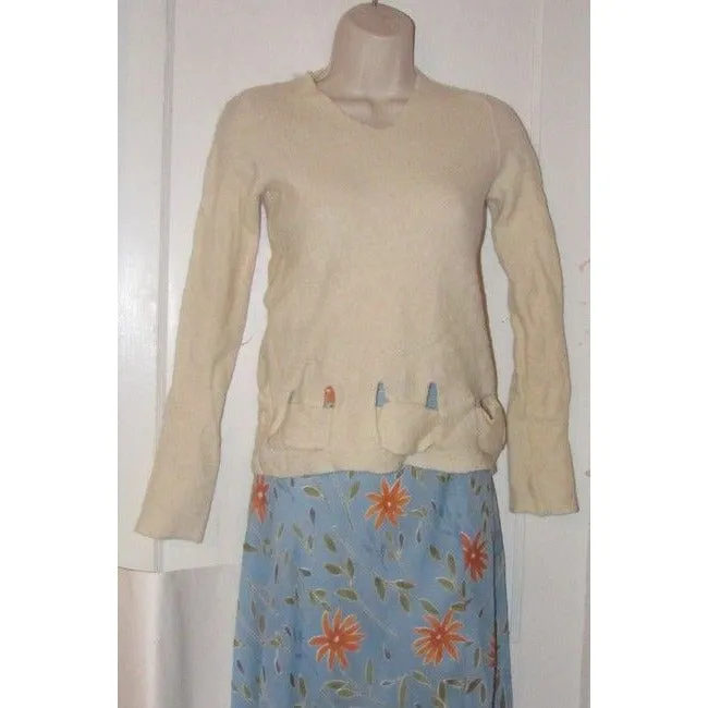Fendi Sweater Ivory Wool With Cut Out Woven Design Sweater