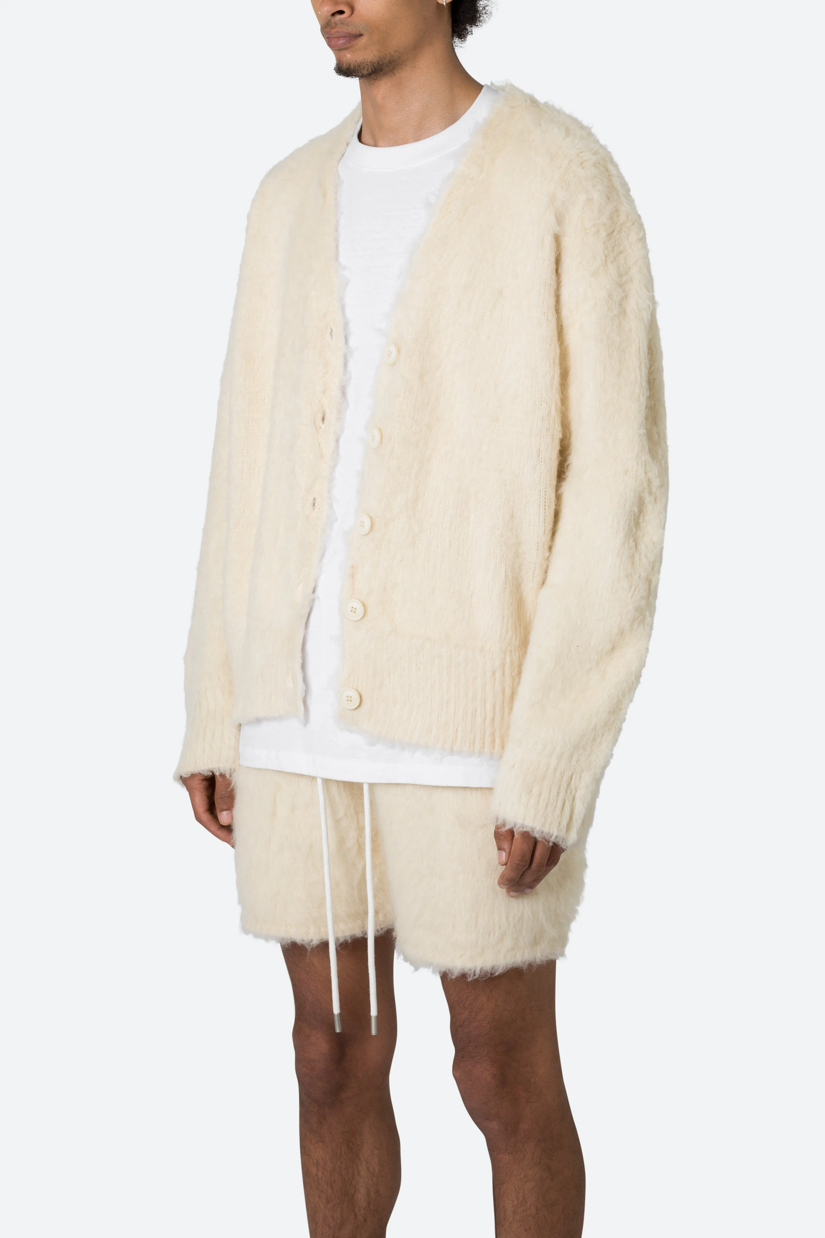 Fuzzy Cardigan Sweater - Off White