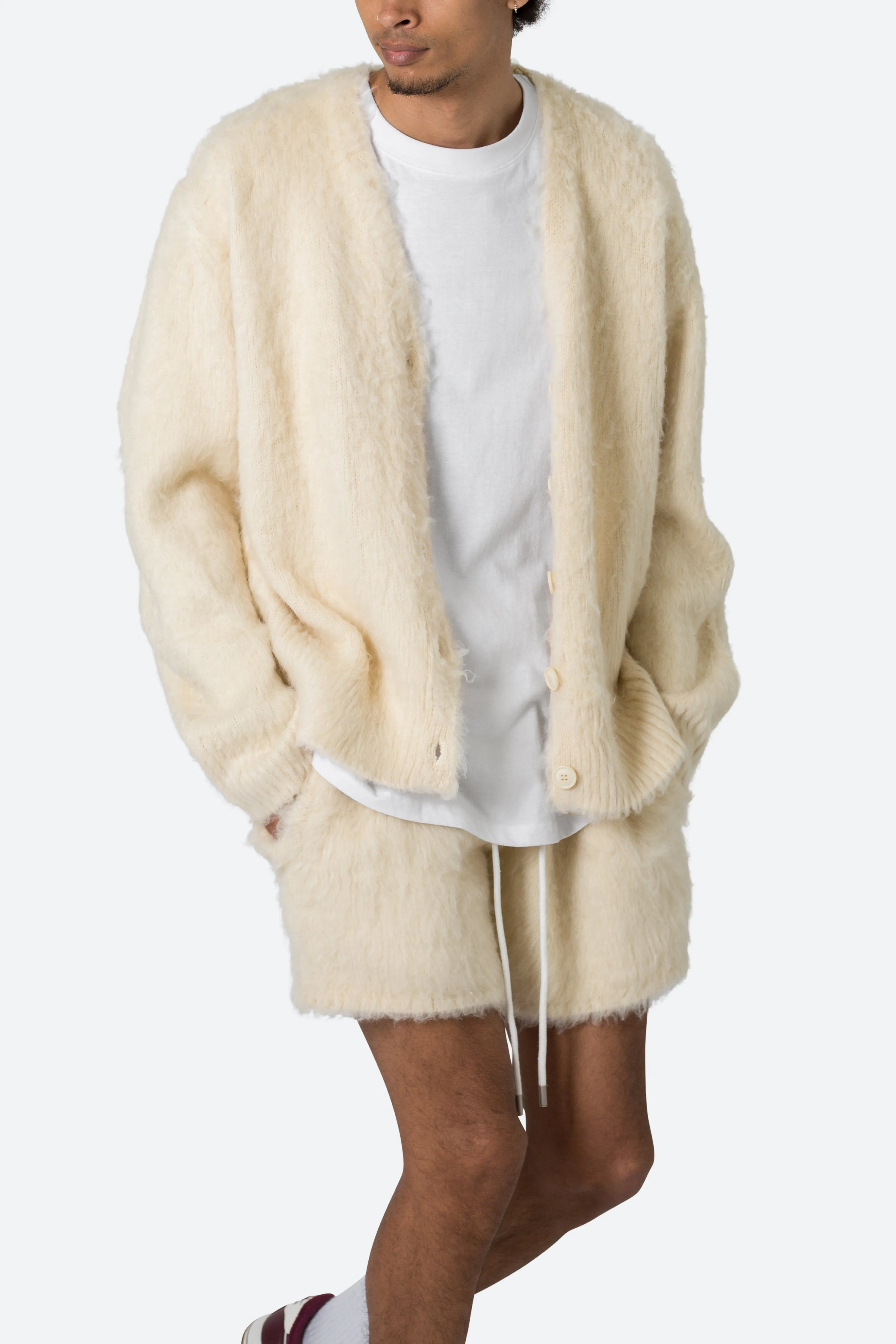 Fuzzy Cardigan Sweater - Off White
