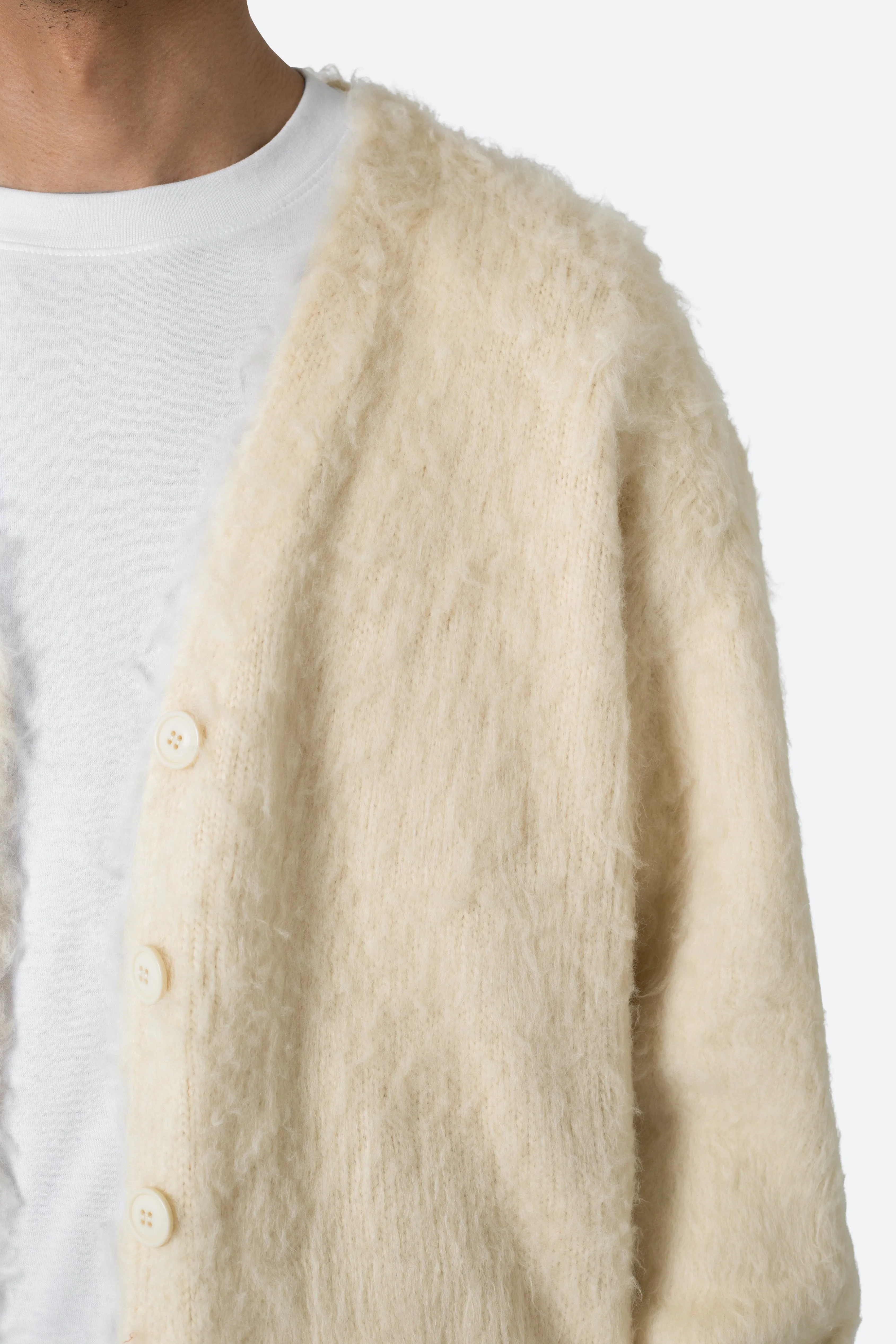 Fuzzy Cardigan Sweater - Off White