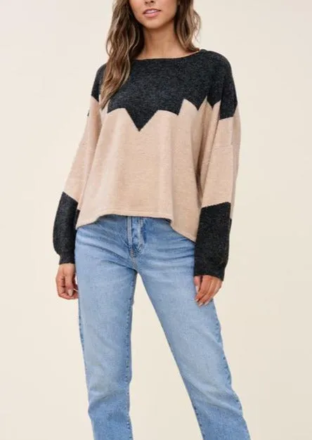 Geo Color Block Boatneck Sweater