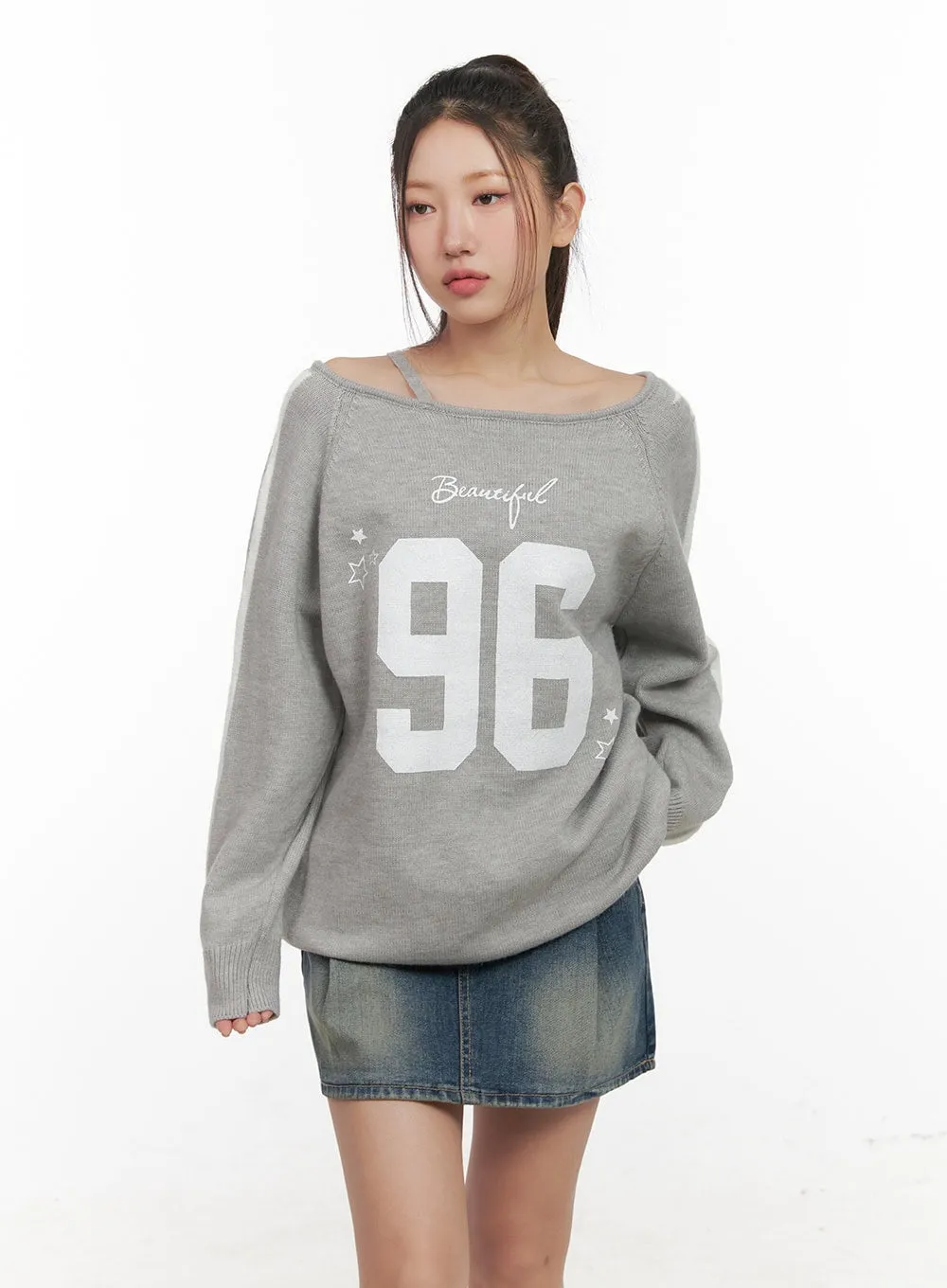 Graphic Off Shoulder Crew Neck CD416