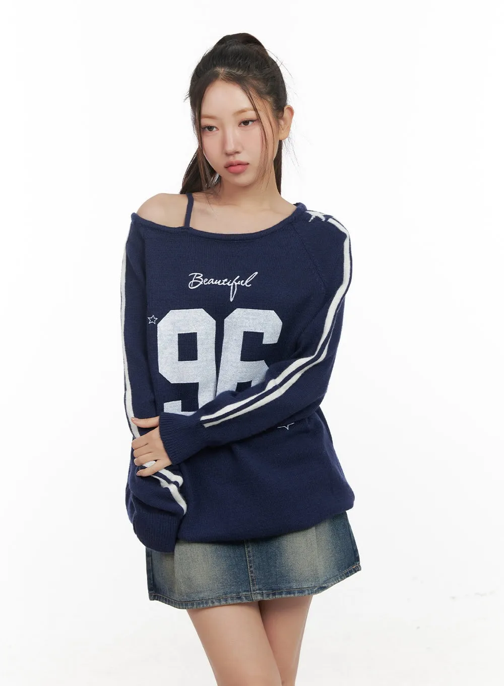 Graphic Off Shoulder Crew Neck CD416