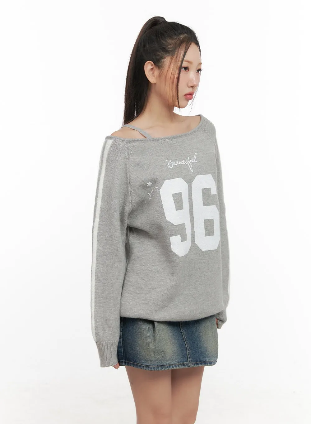 Graphic Off Shoulder Crew Neck CD416