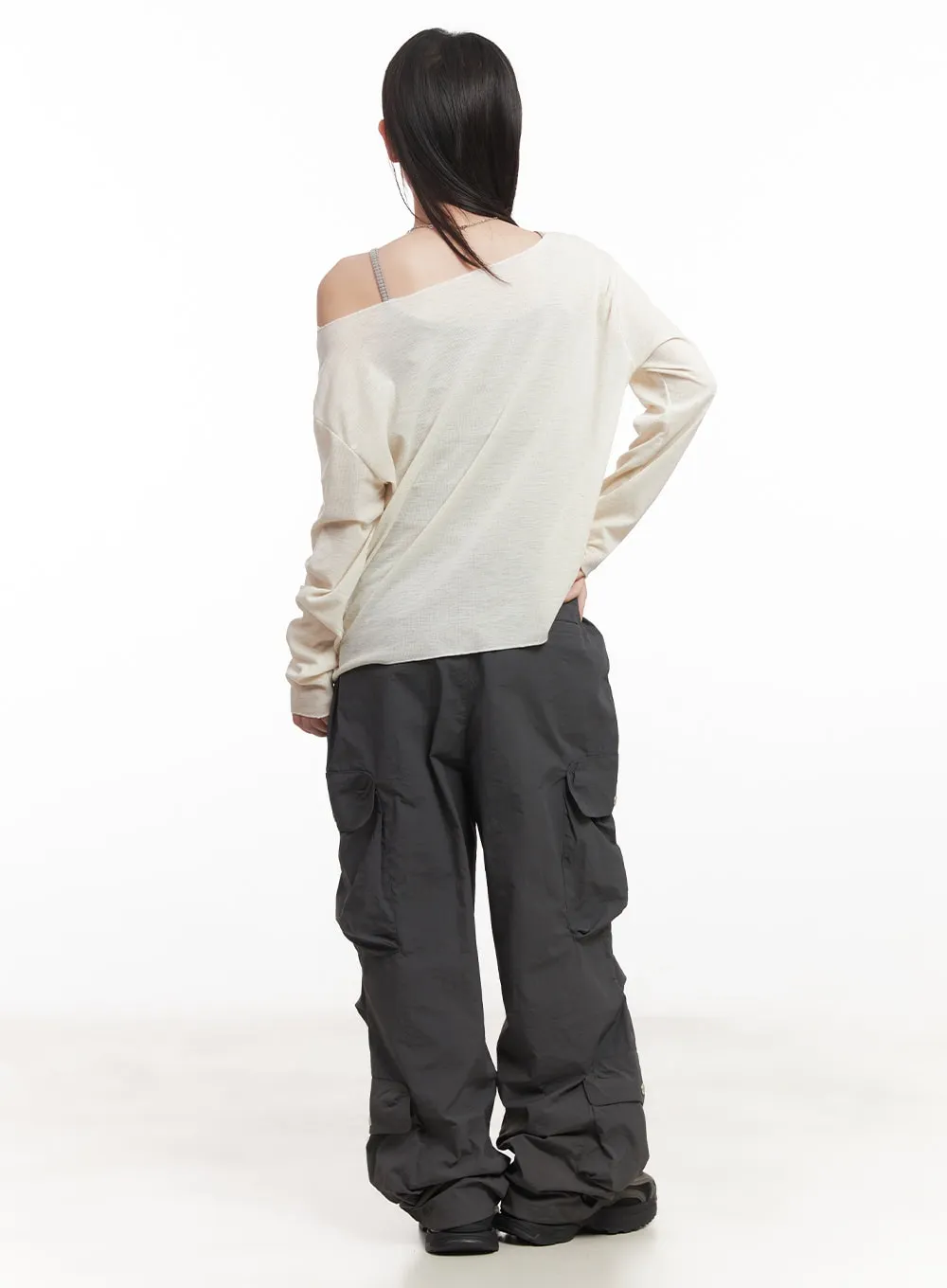 Graphic Off-Shoulder Long Sleeve Top CA518
