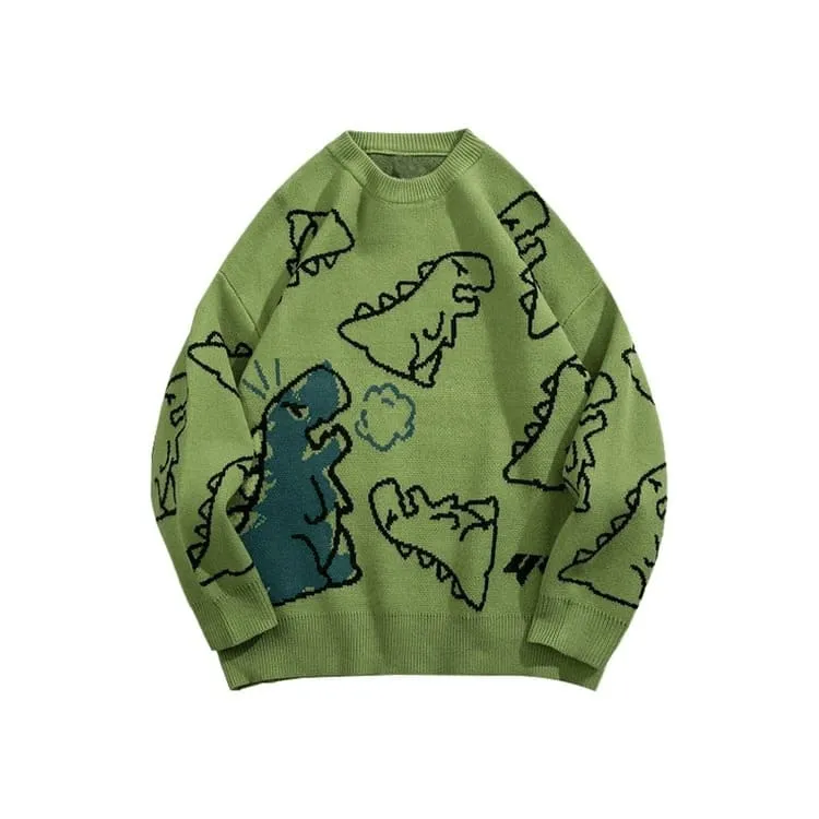 Harajuku Cartoon Dinosaur Sweater - Playful and Comfortable