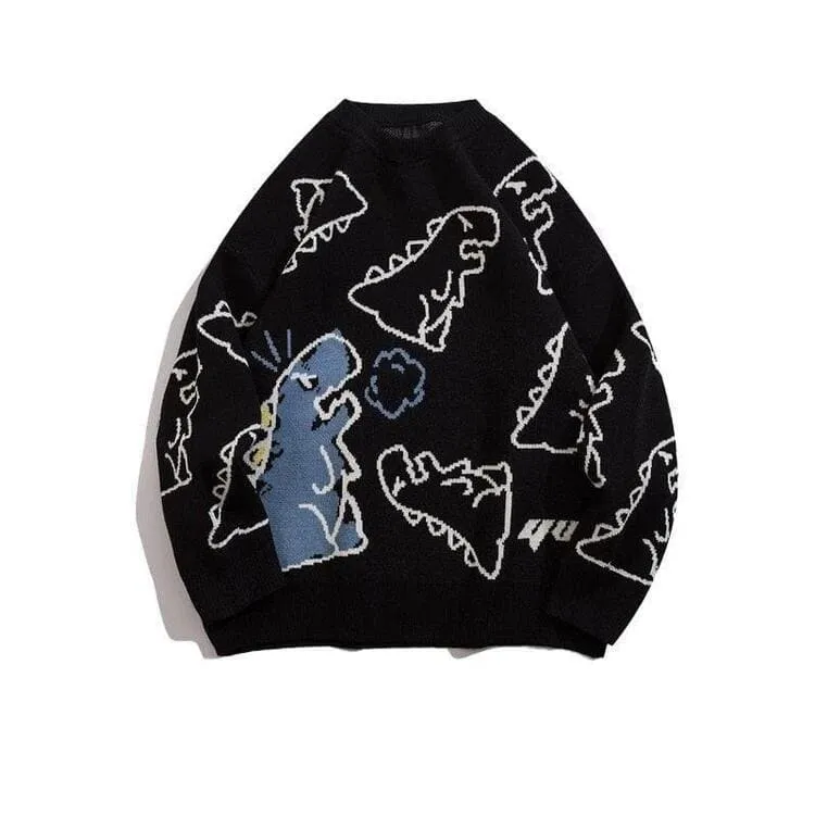 Harajuku Cartoon Dinosaur Sweater - Playful and Comfortable