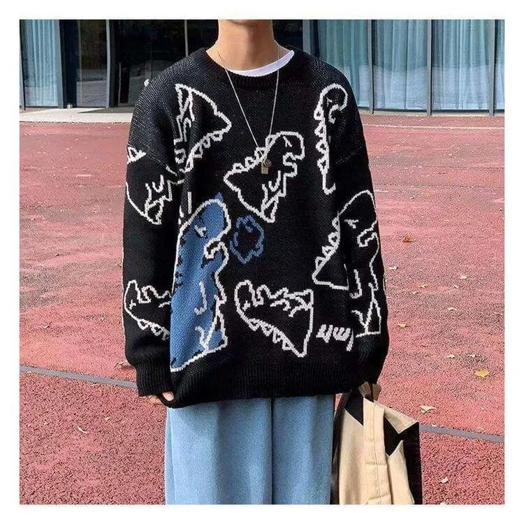 Harajuku Cartoon Dinosaur Sweater - Playful and Comfortable