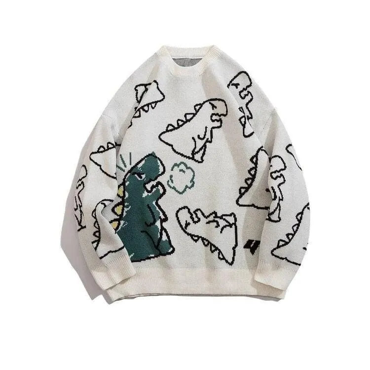 Harajuku Cartoon Dinosaur Sweater - Playful and Comfortable