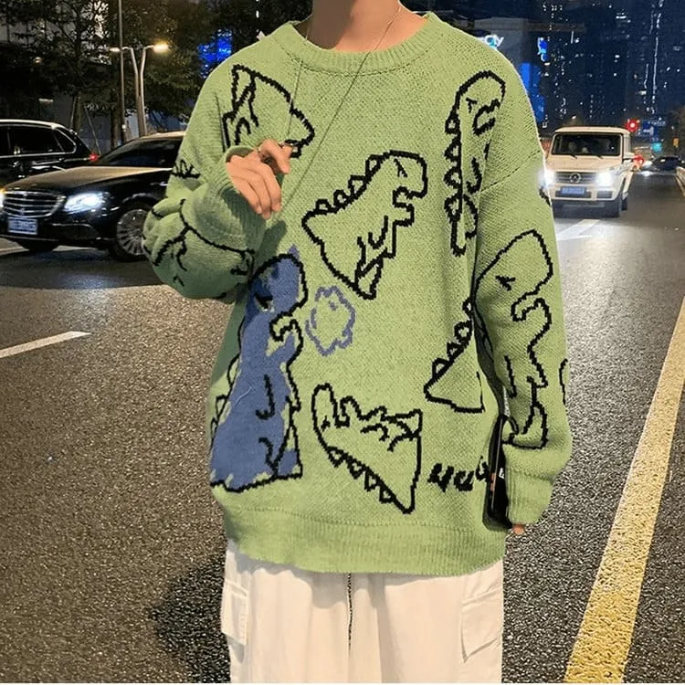 Harajuku Cartoon Dinosaur Sweater - Playful and Comfortable