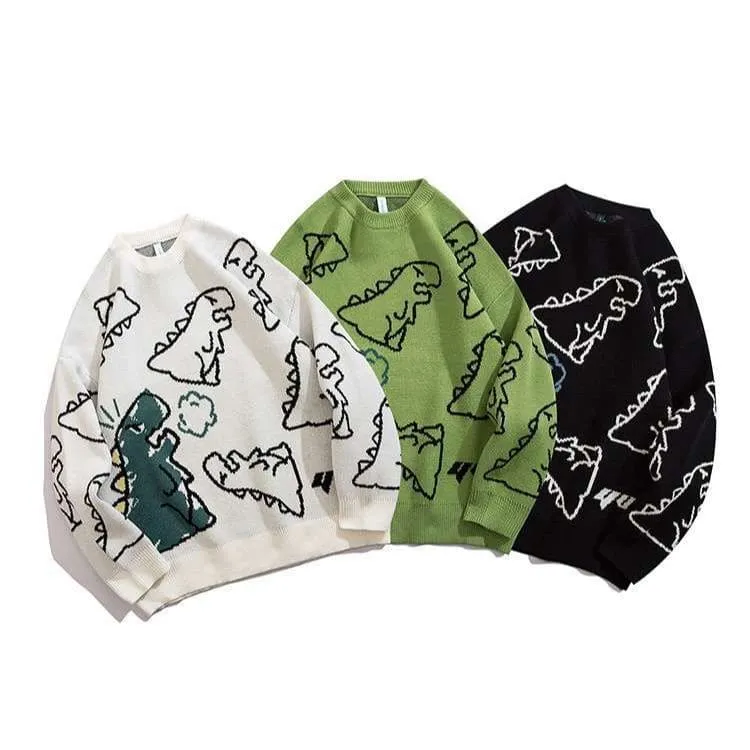 Harajuku Cartoon Dinosaur Sweater - Playful and Comfortable
