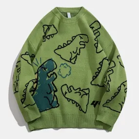 Harajuku Cartoon Dinosaur Sweater - Playful and Comfortable