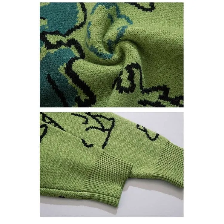 Harajuku Cartoon Dinosaur Sweater - Playful and Comfortable