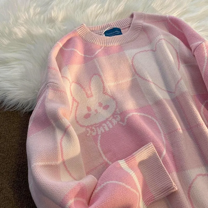 Harajuku Love Heart Bunny Sweater - Cute Cartoon Bunny Design"