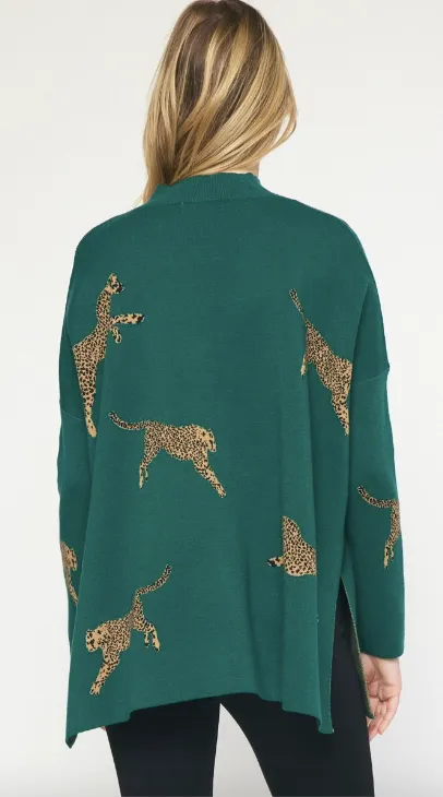 Hunter Green Cheetah Sweater