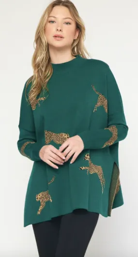 Hunter Green Cheetah Sweater