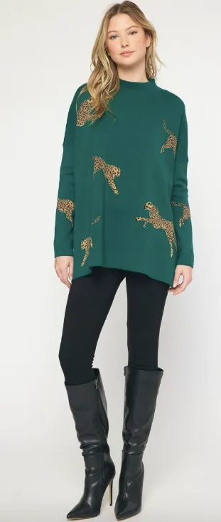 Hunter Green Cheetah Sweater