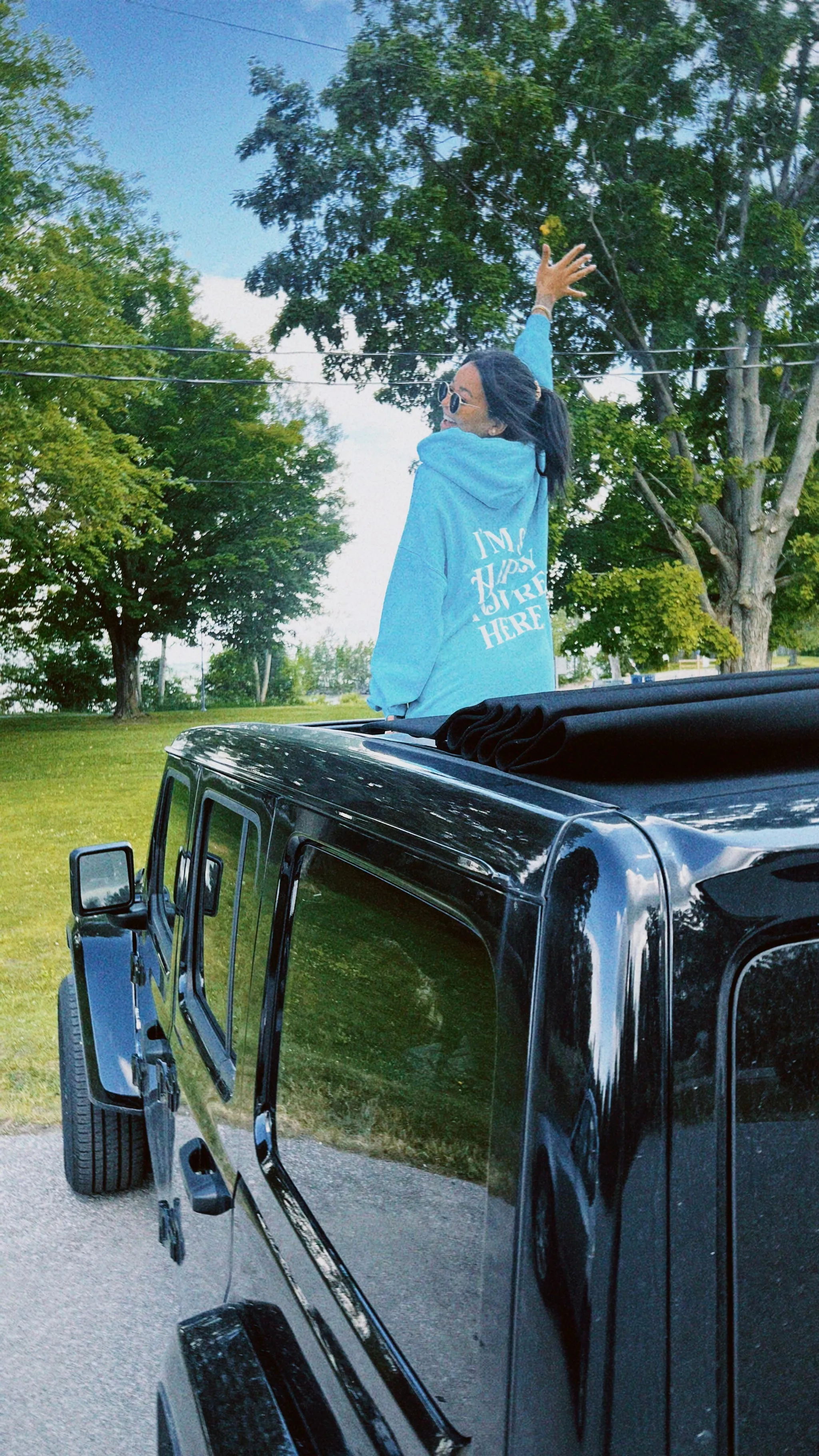 I’m So Happy You're Here Hoodie - Aqua