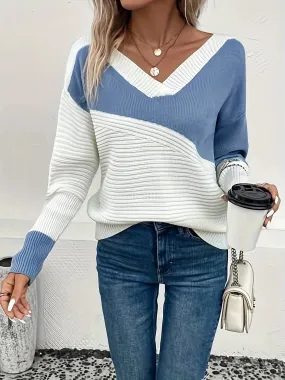 Knitted V-neck Warm Ribbed Fashionable Comfortable Slim Casual Stylish Soft Sweater