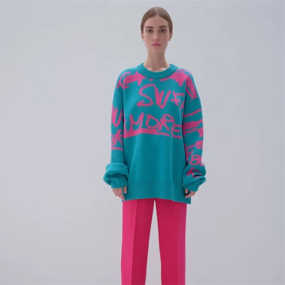 Lazy long-sleeved round neck loose letter sweater top