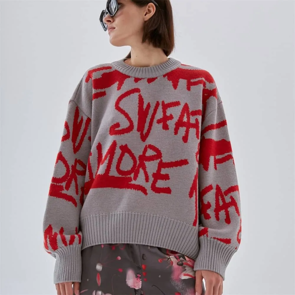 Lazy long-sleeved round neck loose letter sweater top